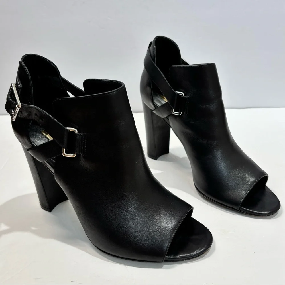 Lauren Ralph Lauren Kadence Black Leather Block Heel Open Toe Ankle Boot sandal